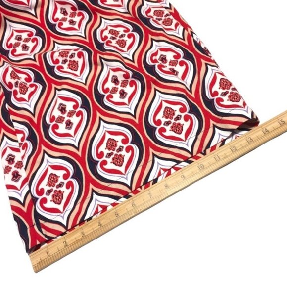 Liz Claiborne Wide Leg Pants Women Size 18 Flat Front Comfort Red Blue Geo Print - Picture 13 of 15